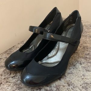 Black Patent and Fabric Memory Foam Heels